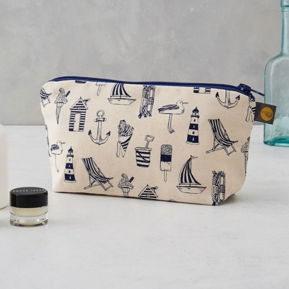 Victoria Eggs Nautical Print Cosmetic Bag 9"